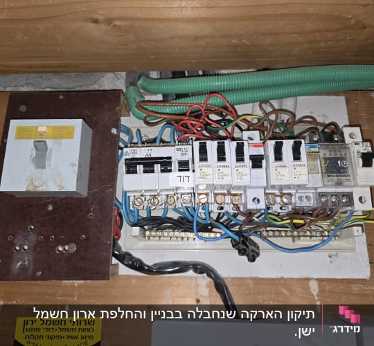 לוח חשמל עם מפסקים וחוטי חשמל צבעוניים